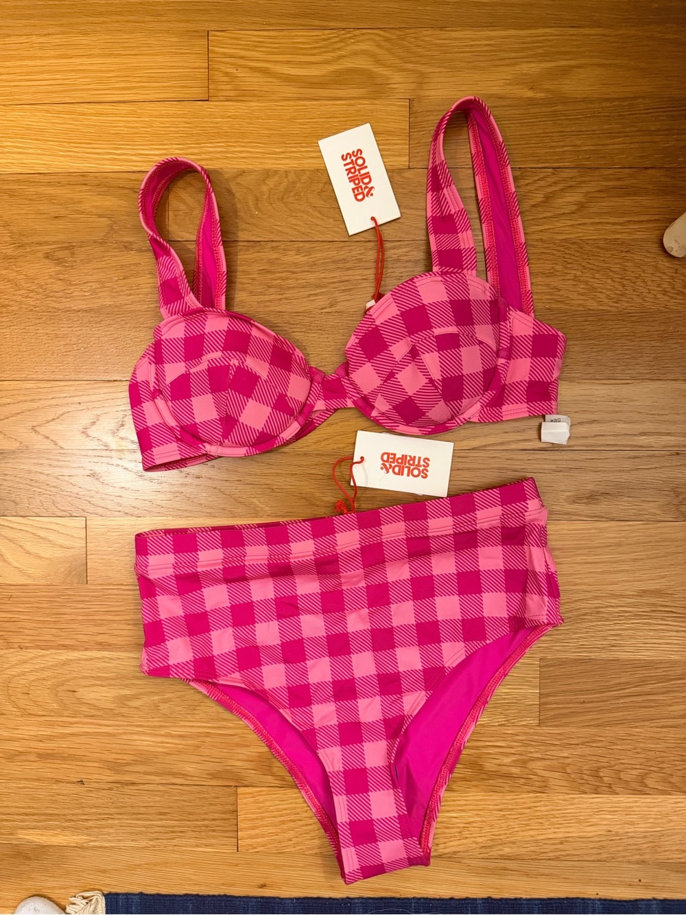 NWT SOLID & STRIPED Pink Gingham Underwire Bikini Set